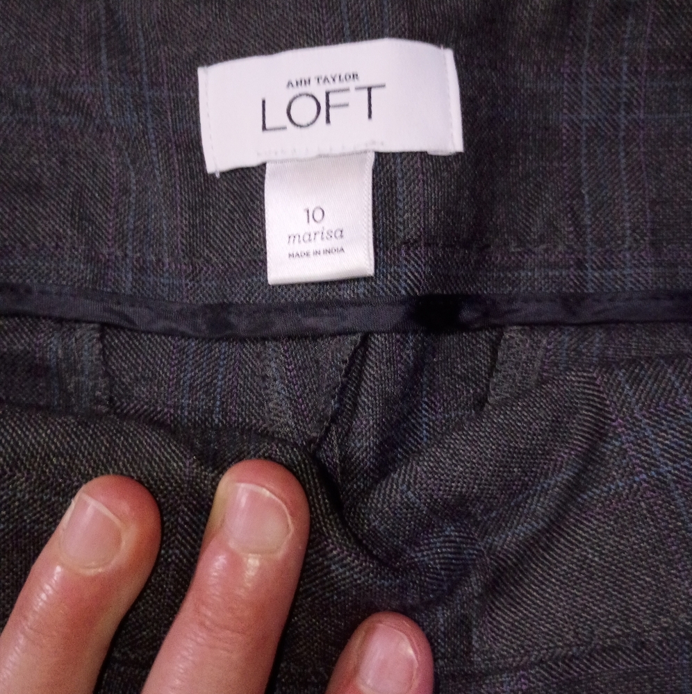 LOFT Charcoal Plaid Trousers Wide Leg Size 10 - Picture 4 of 5